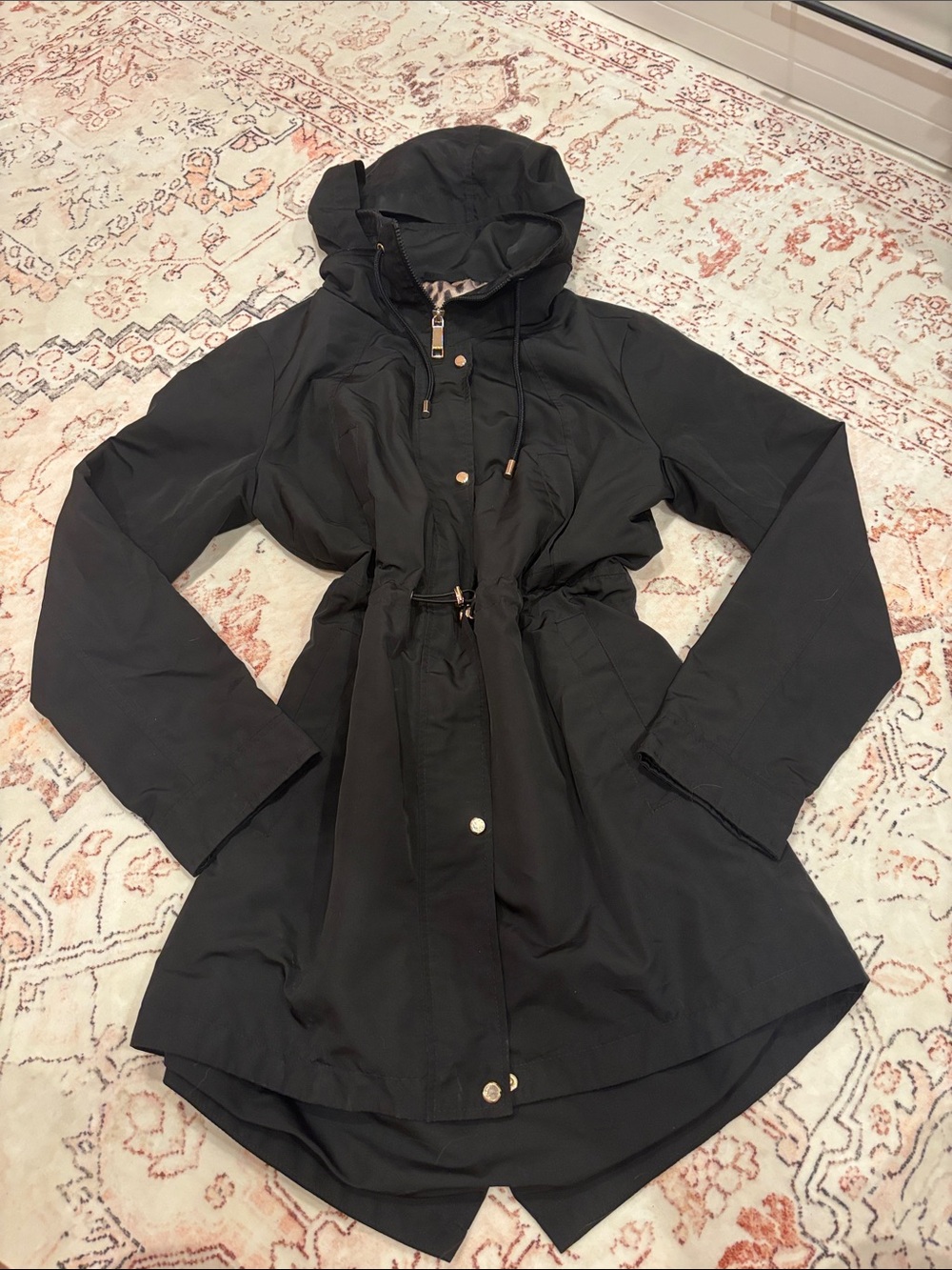 Black Nine West Hooded Rain Coat
